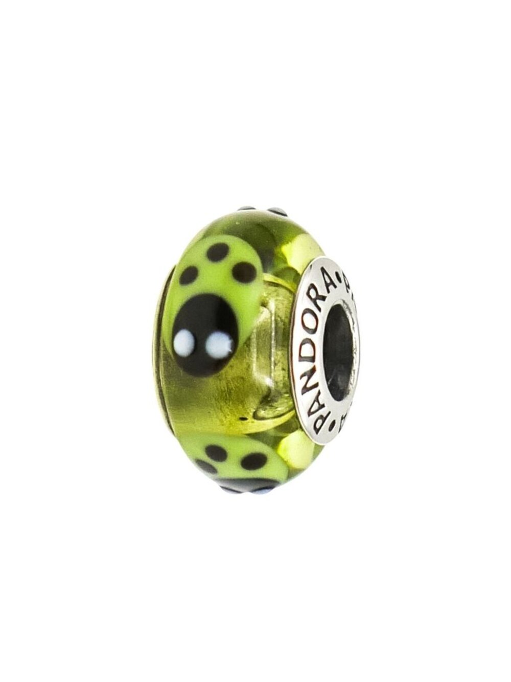 Pandora Rare Retired Green Ladybug Murano Glass Sterling Silver Charm